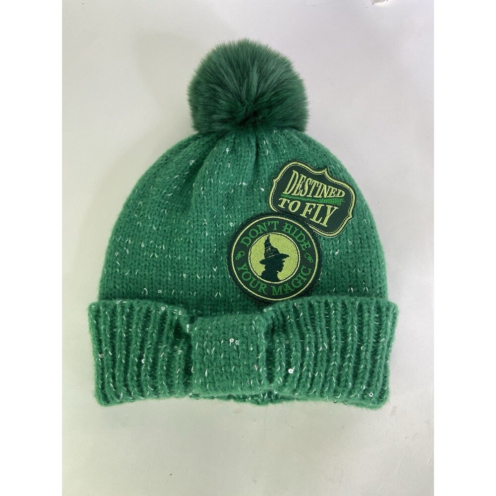 Wicked Movie Elphaba Green Bow Pom Beanie Hat Cap Adult Womens OSFM